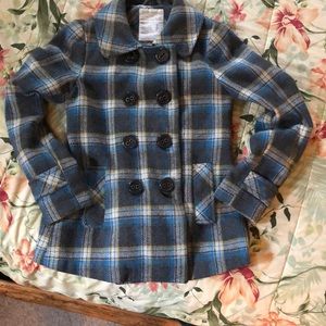 Aeropostale Plaid Wool Pea Coat Size S w/Scarf